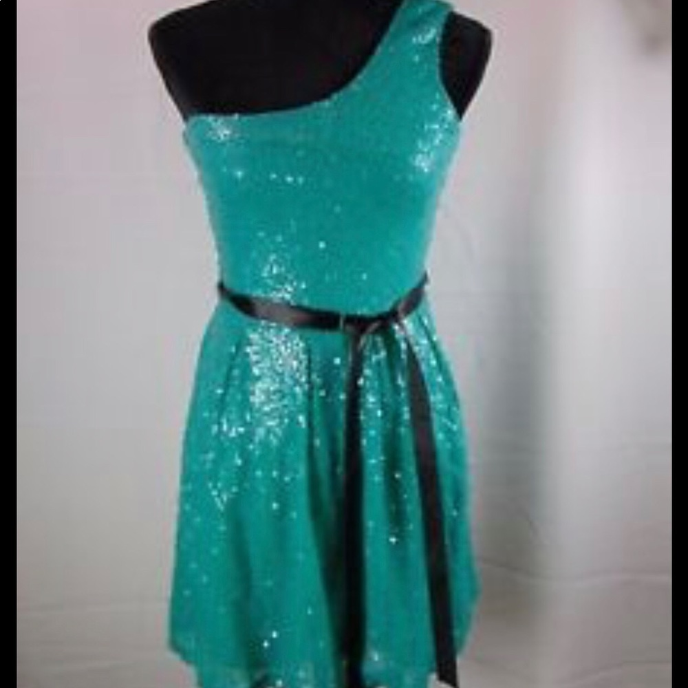 Lily Rose Turquoise One Shoulder sequin dress